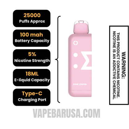 Pink Lemon Off Stamp Classic Cube 25K Disposable Pod Specifications