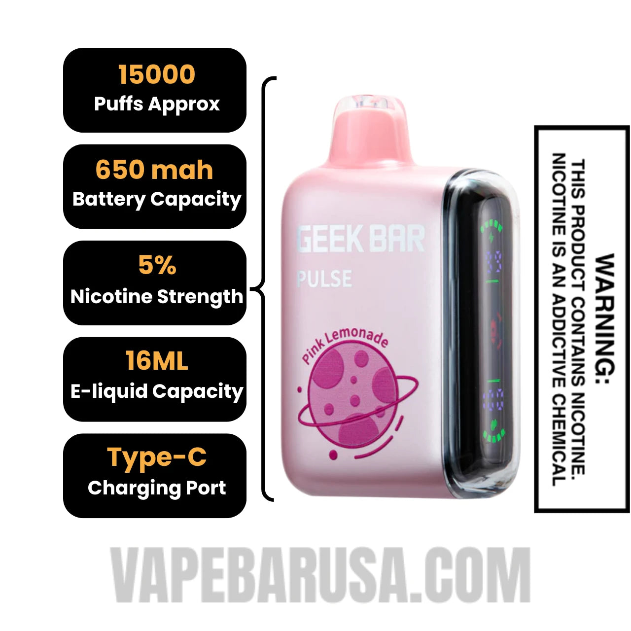 Pink Lemonade Geek Bar Pulse Frozen Edition Vape Specifications