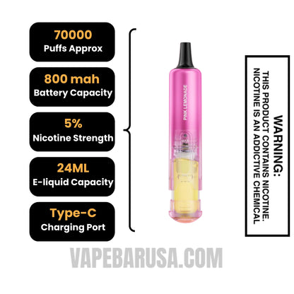 Pink Lemonade Lost Mary Nera Fullview 70K Disposable Pod Specifications