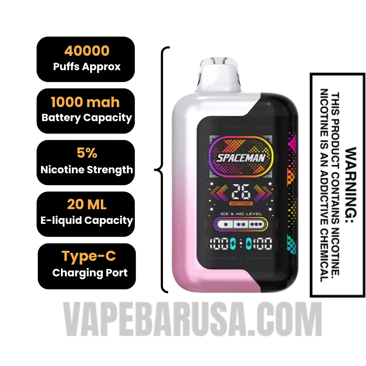 Pink Lemonade Spaceman SP40000 Disposable Vape Specifications