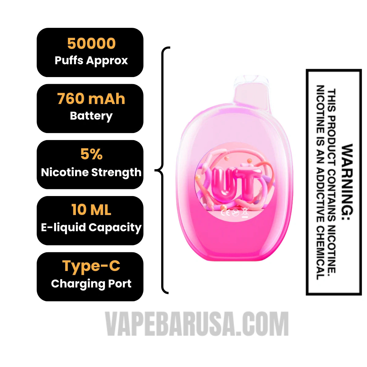 Pink Lemonade/Mix Berry Flum UT Bar 50K Disposable Vape Specifications
