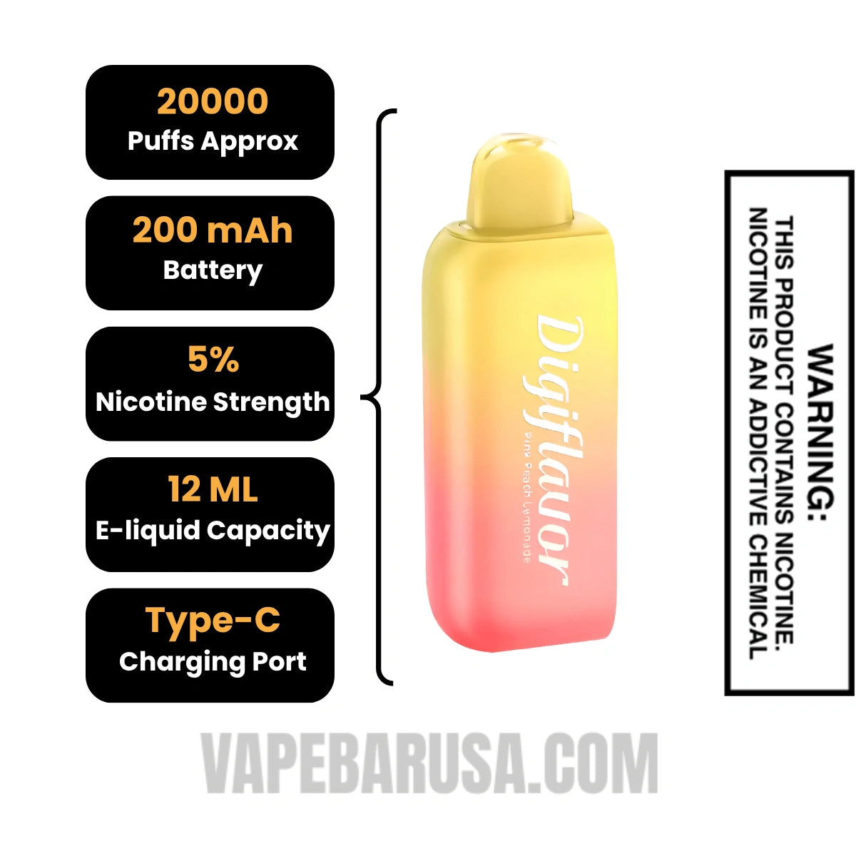 Pink Peach Lemonade Digiflavor BRK 20K Disposable Vape Pod Specifications