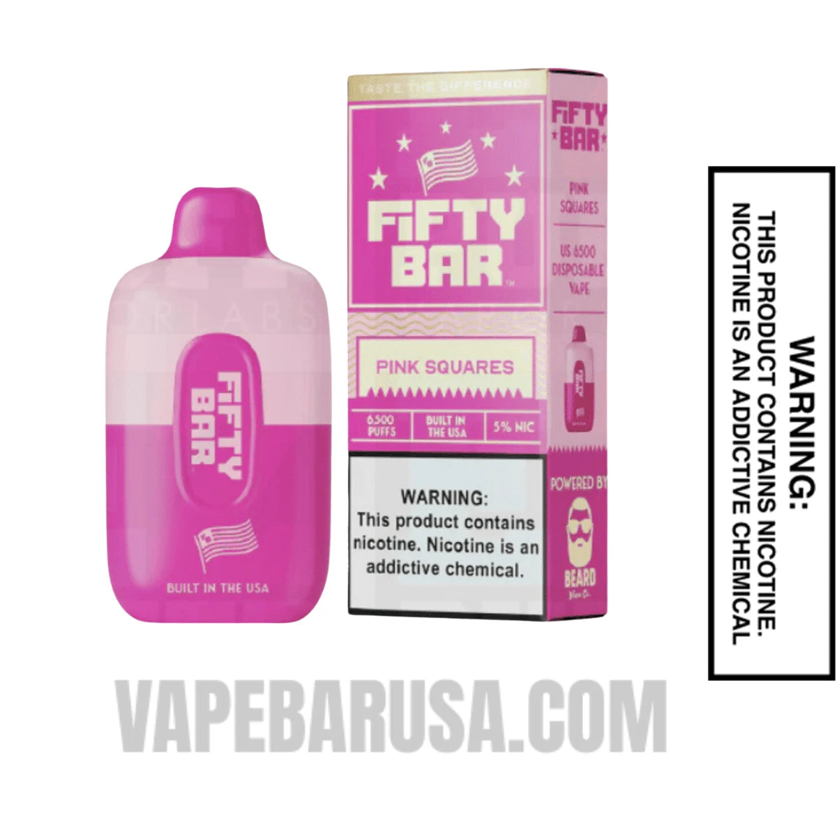 Pink Squares Fifty Bar Disposable Vape 6500 Puffs With Package Box