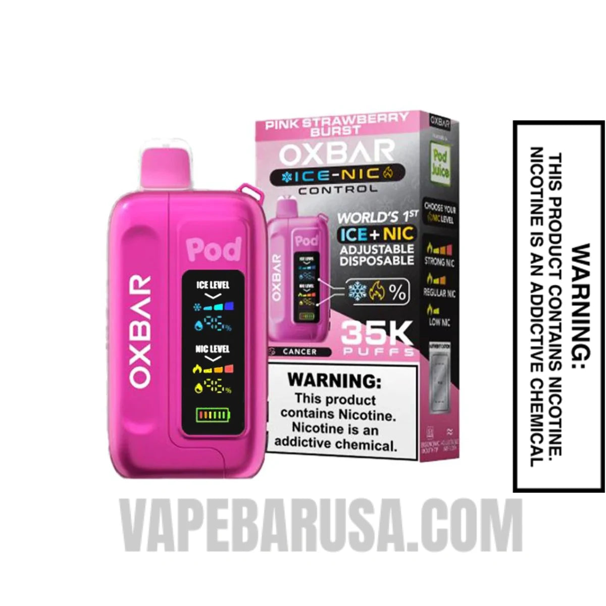 Pink Strawberry Burst OXBAR Ice-Nic Control Disposable Vape with Package Box