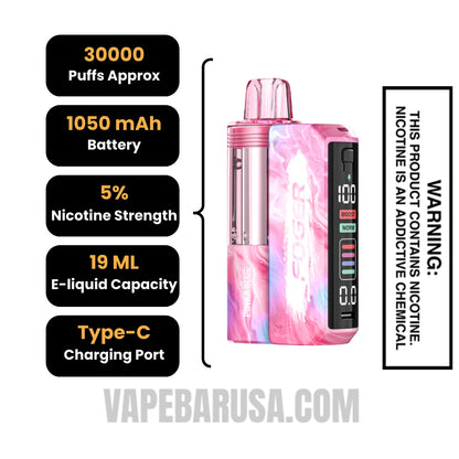Pink & Blue Foger Switch Pro 30K Disposable Vape Kit Specifications