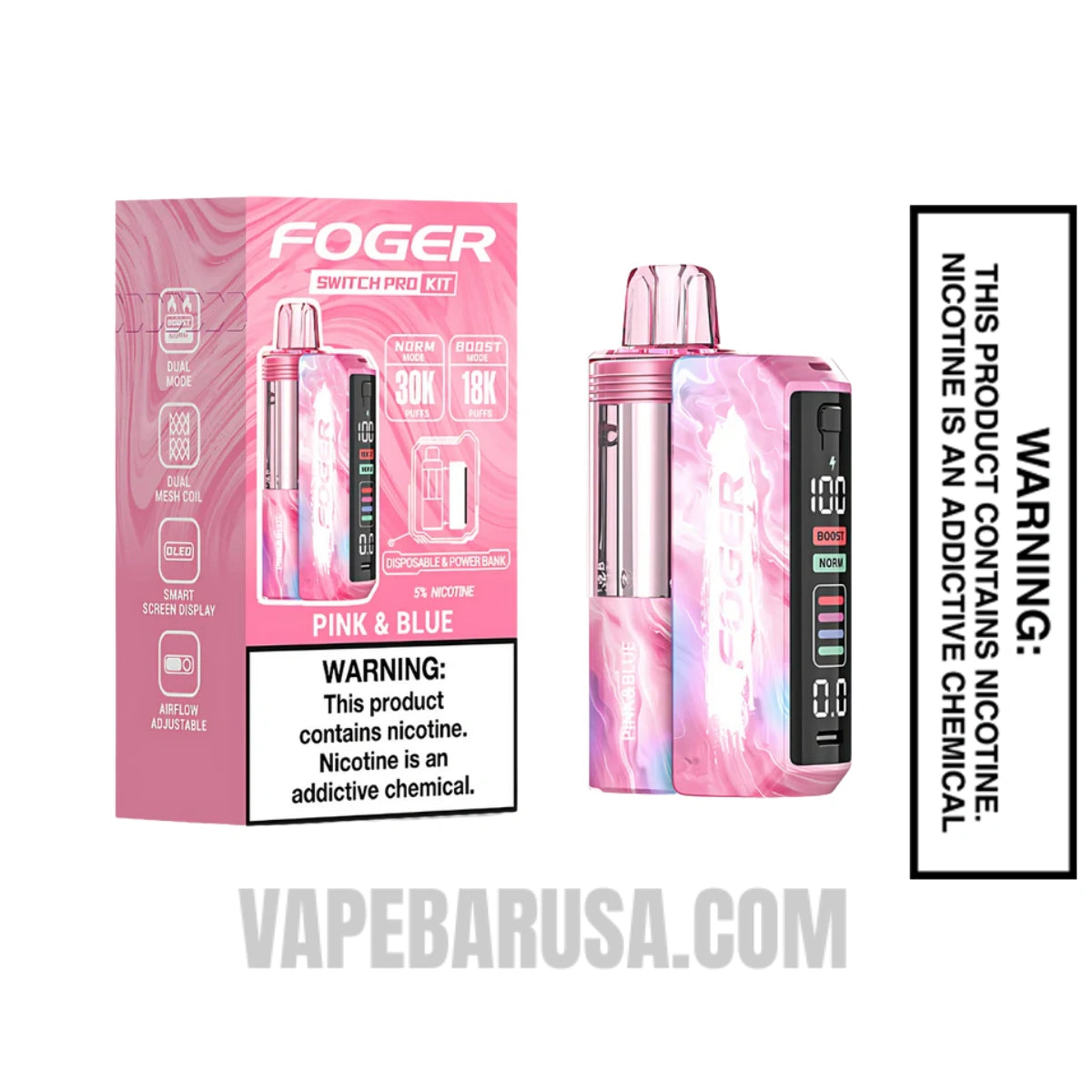 Pink & Blue Foger Switch Pro 30K Disposable Vape Kit With Package Box