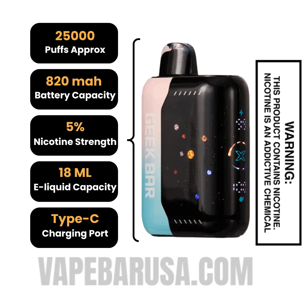 Pink & Blue Geek Bar Pulse X 25K Vape Specifications