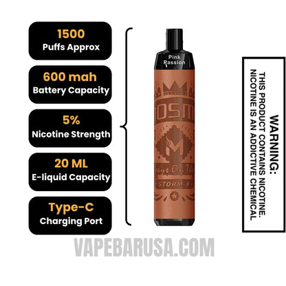 Pink Passion MOSMO STORM X Mini 1500 Puffs Disposable Vape Specifications 