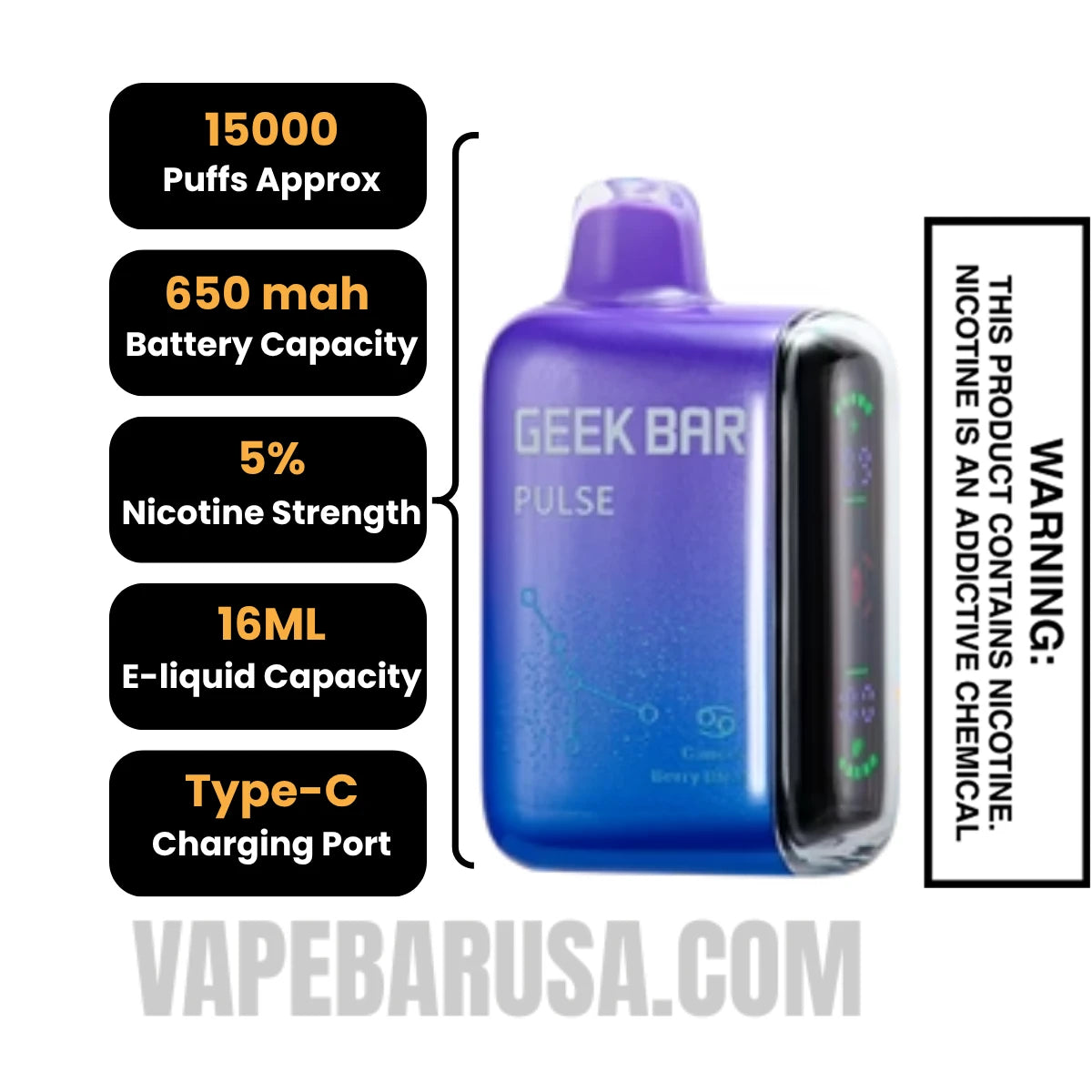 Pisces Black Cherry Geek Bar Pulse Vape Specifications