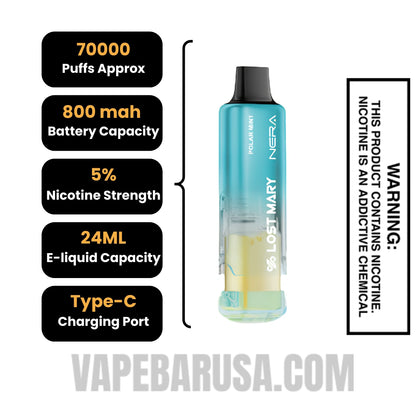 Polar Mint Lost Mary Nera Fullview 70K Disposable Vape Pod Specifications
