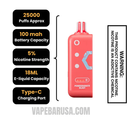 Pomegranate Blast Off Stamp Ice Cube 25K Disposable Pod Specifications