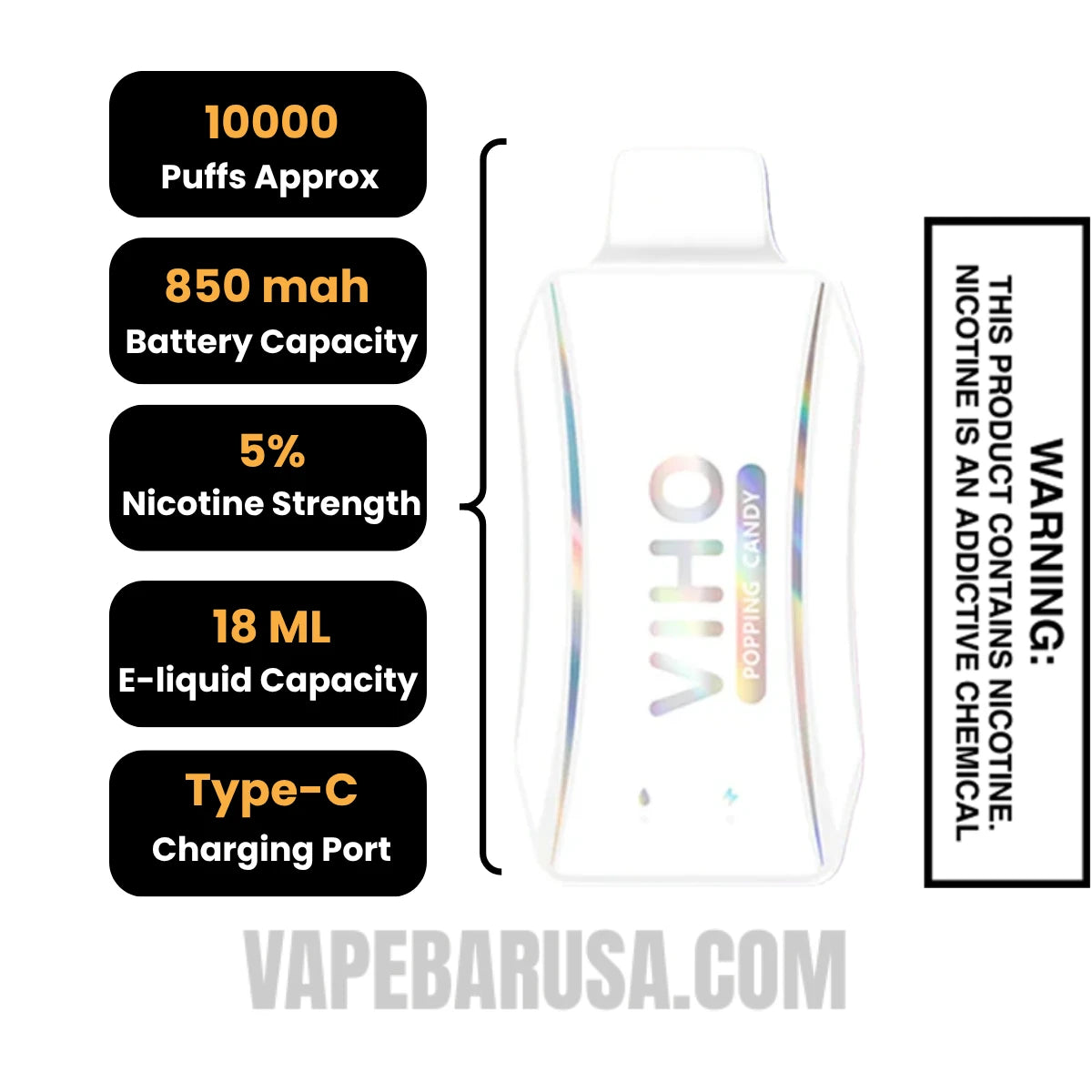 Popping Candy VIHO Turbo Vape 10000 Puffs Specifications