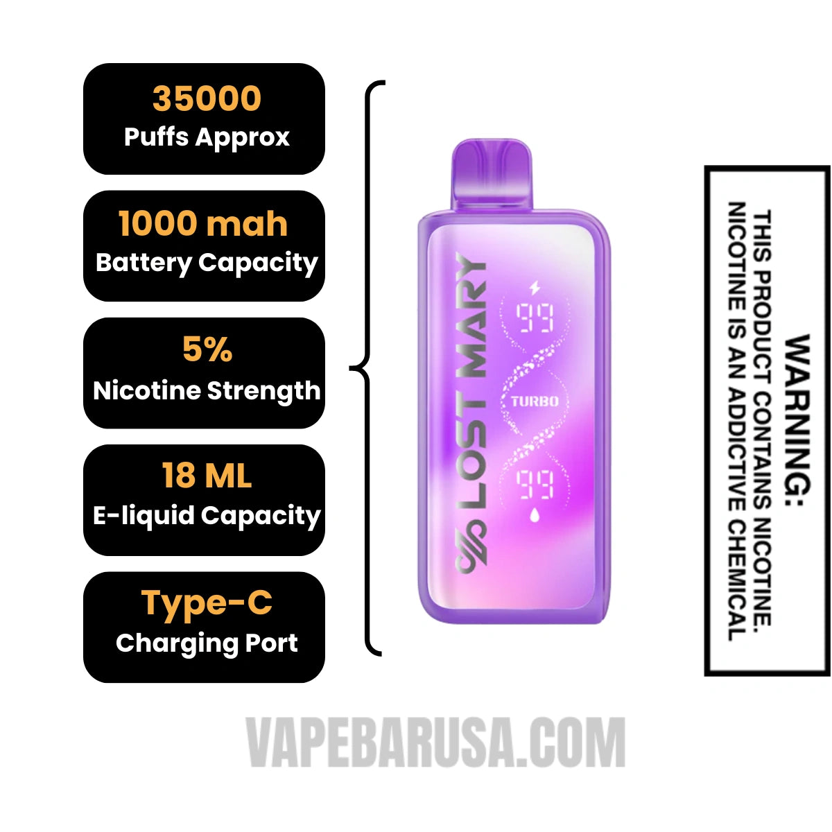 Purple Pixy Lost Mary MT35000 Disposable Vape Specifications