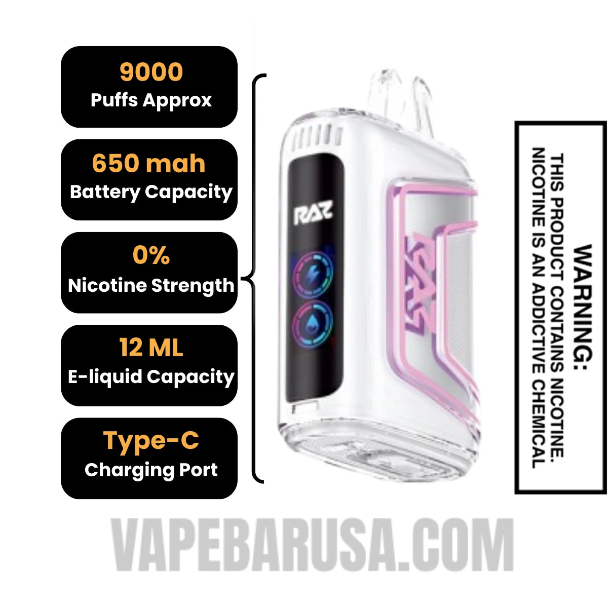 Strawberry Ice RAZ Disposable Vape 0% Nic Specifications