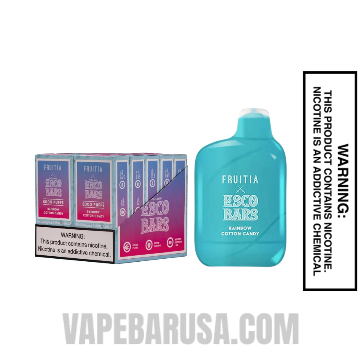 Rainbow Cotton Candy Esco Bars 6000 Puffs Disposable Vape With Bundle Pack