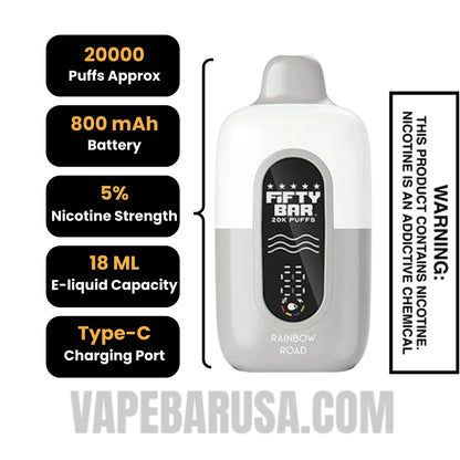 Rainbow Road Fifty Bar 20k Disposable Vape Specifications