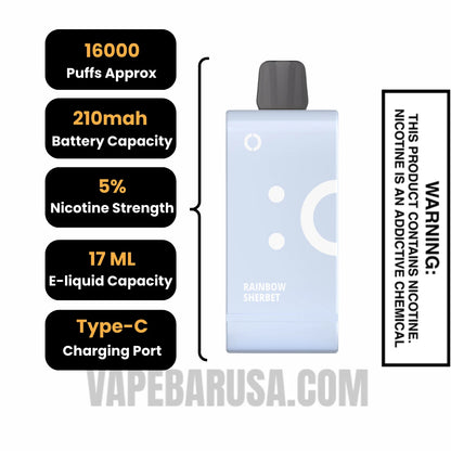 Rainbow Sherbet Off Stamp SW16000 Disposable Pod Specifications