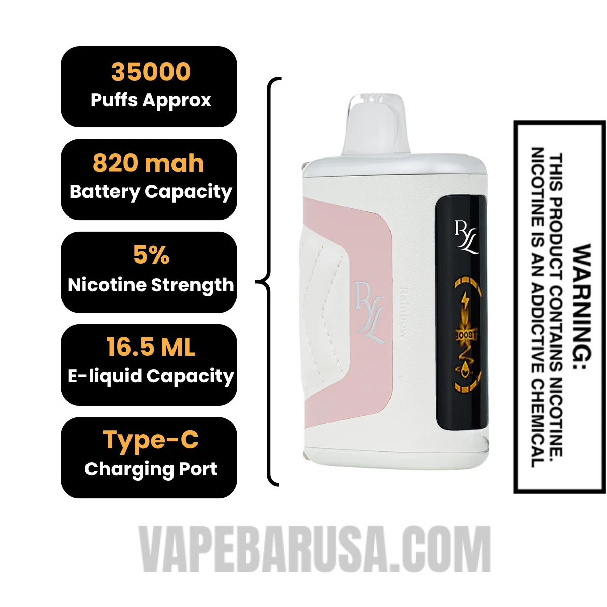 Rainbow RAZ RYL Disposable Vape Specifications