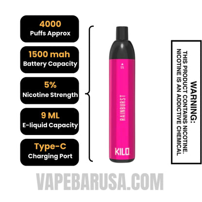 Rainburst Esco Bars 4000 Puffs Disposable Vape Specifications