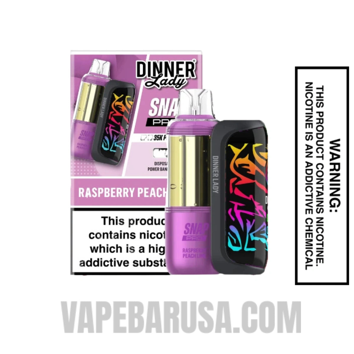 Raspberry Peach Lime Dinner Lady Snap Pro 35K Disposable Vape Kit With Package Box