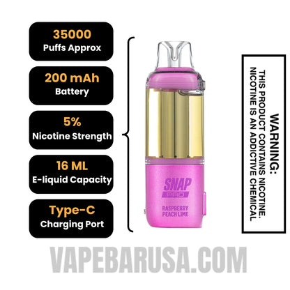 Raspberry Peach Lime Dinner Lady Snap Pro 35K Disposable Vape Pod Specifications
