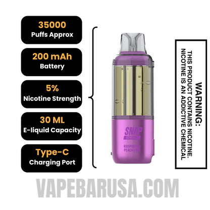 Raspberry Peach Lime Dinner Lady Snap Pro Intense 35K Pre-filled Replacement Pod Specifications