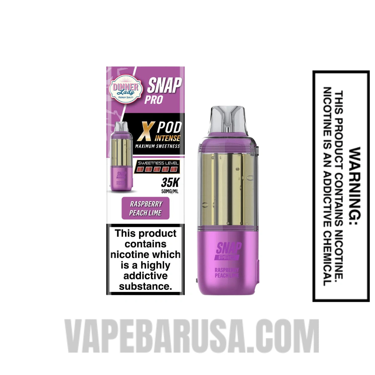 Raspberry Peach Lime Dinner Lady Snap Pro Intense 35K Pre-filled Replacement Pod with package box

