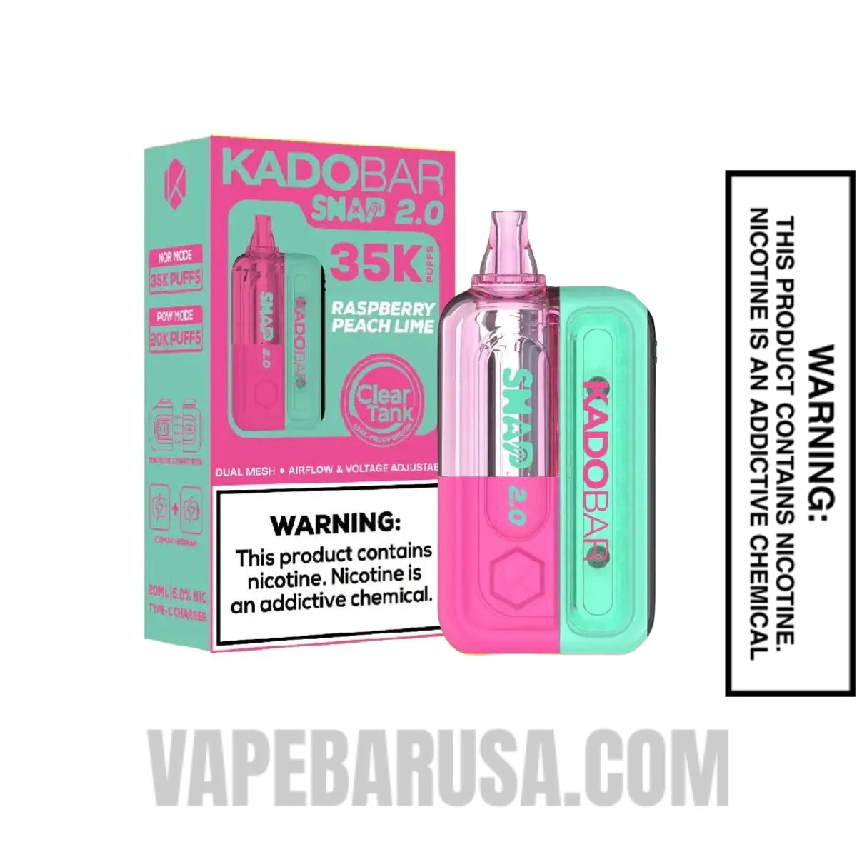 Raspberry Peach Lime Kado Bar Snap 2.0 35K Disposable Vape Kit With Package Box