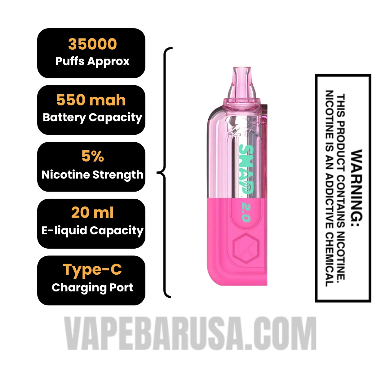 Raspberry Peach Lime Kado Bar Snap 2.0 35K Disposable Vape Pod  Specifications