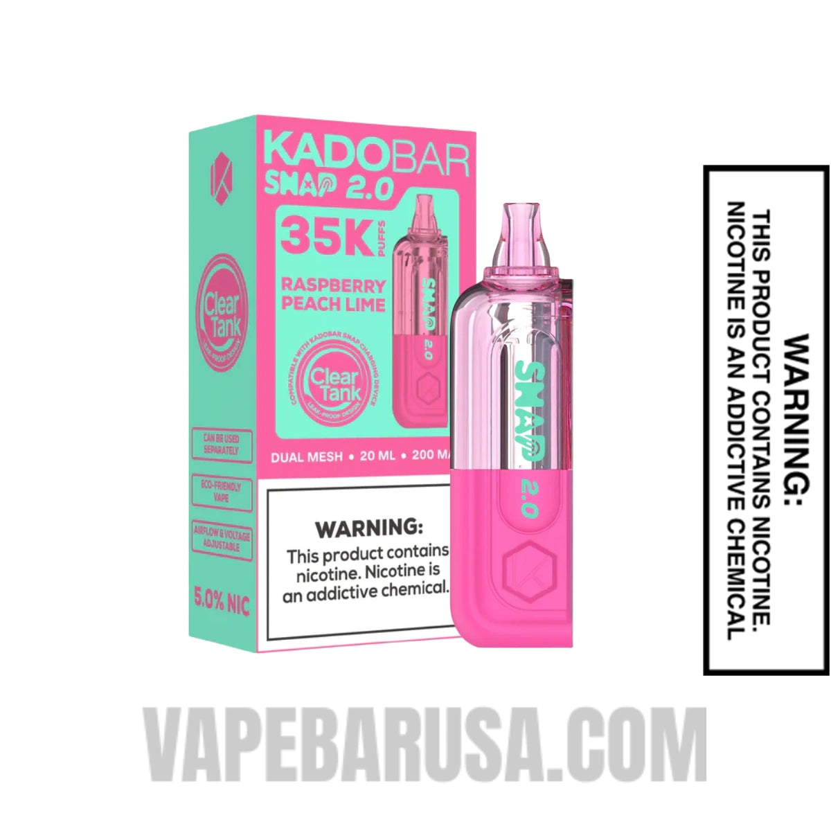 Raspberry Peach Lime Kado Bar Snap 2.0 35K Disposable Vape Pod With Package Box