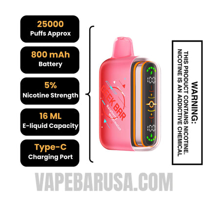 Raspberry Watermelon Geek Bar Pulse 2 Disposable Vape Specifications