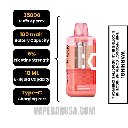 Raspberry Watermelon Off Stamp X Cube Crystal Cube 35K Vape Pod Specifications