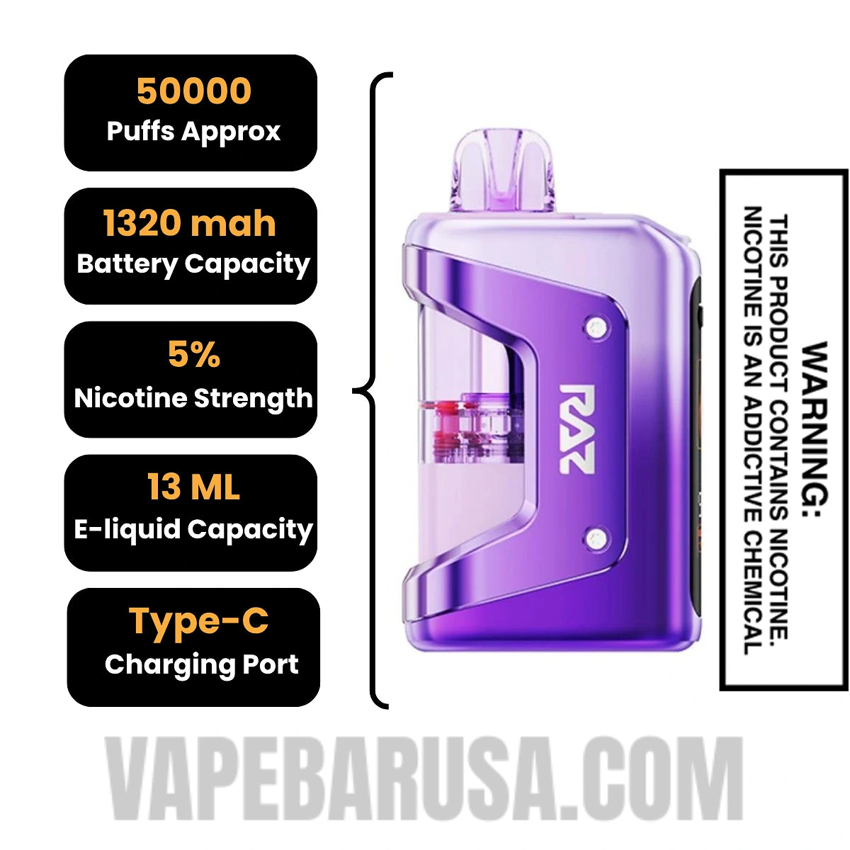 Raspberry Watermelon RAZ VUE 50K Disposable Vape Kit Specifications