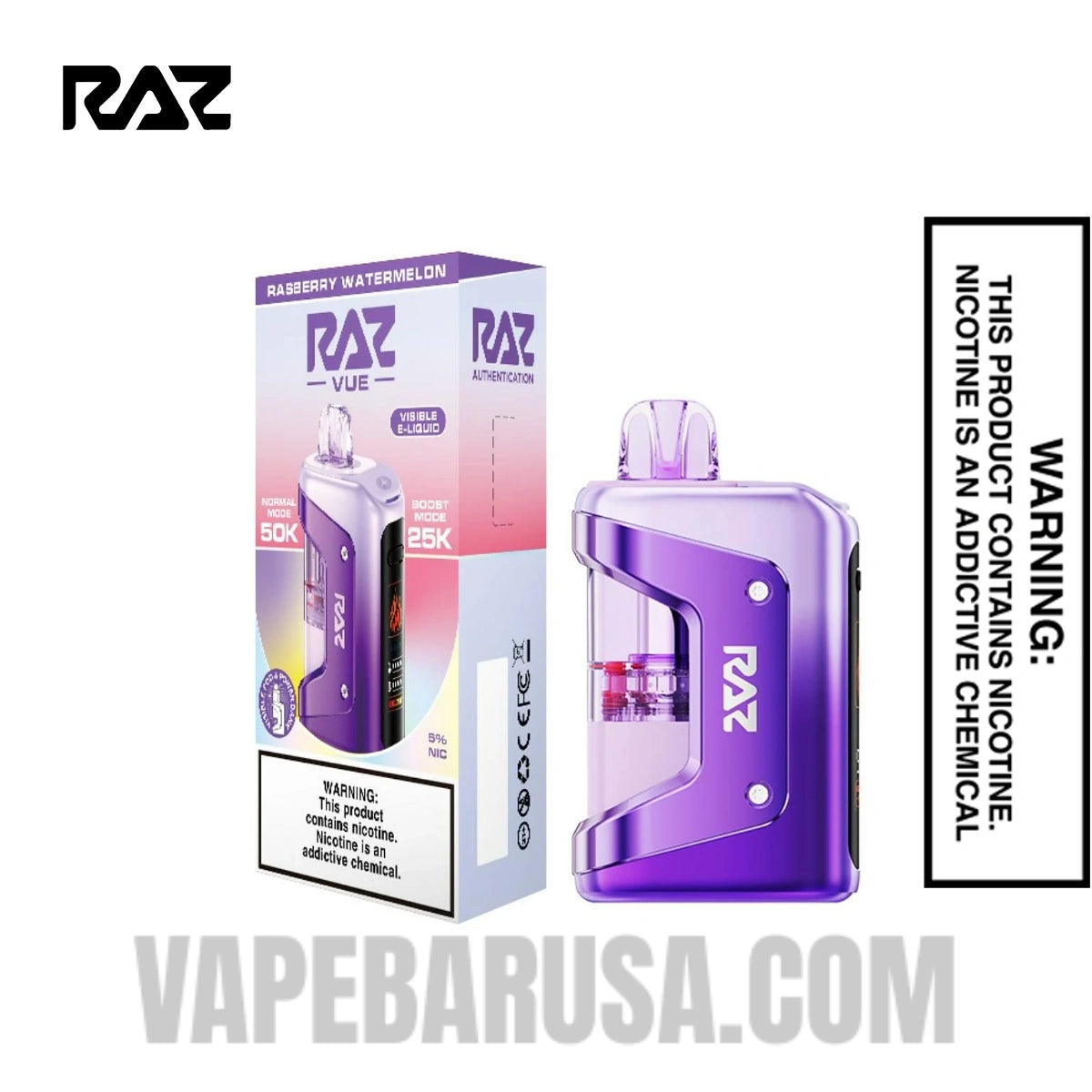 Raspberry Watermelon RAZ VUE 50K Disposable Vape Kit With Package Box