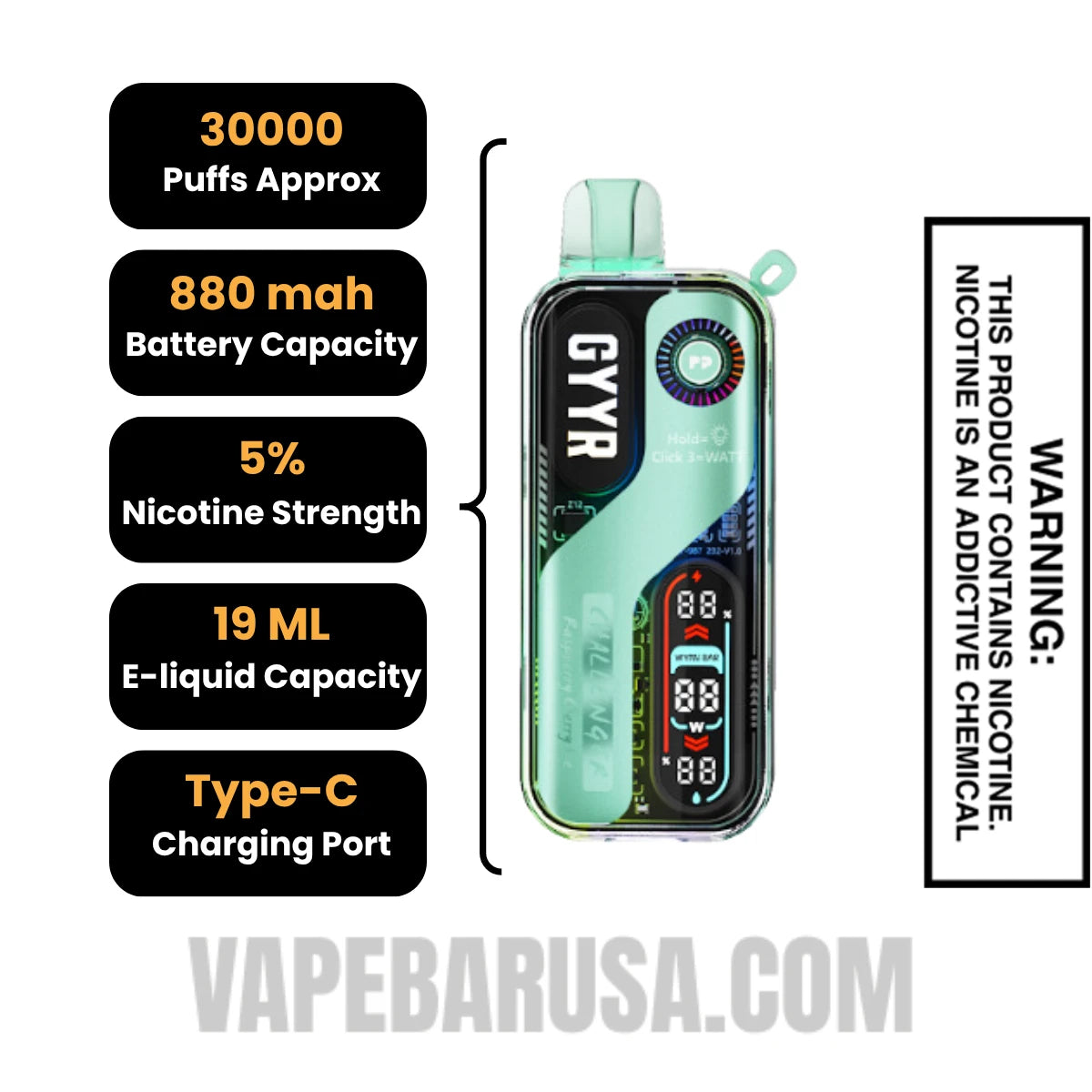 Raspberry Cherry Ice GYYR X Wynn Bar Challenger 30K Vape Specifications