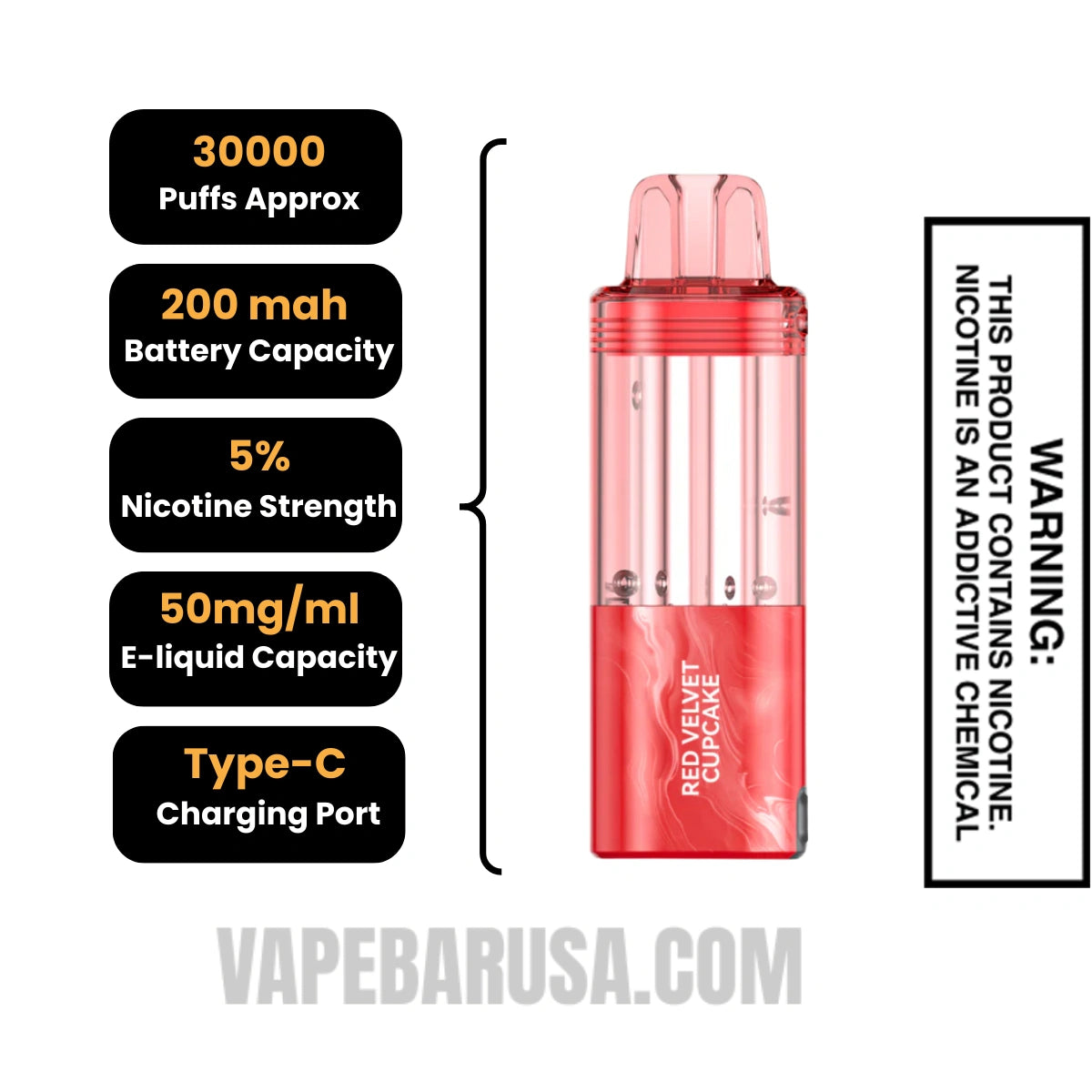 Red Velvet Cupcake Foger Switch Pro 30K Disposable Pod Specifications