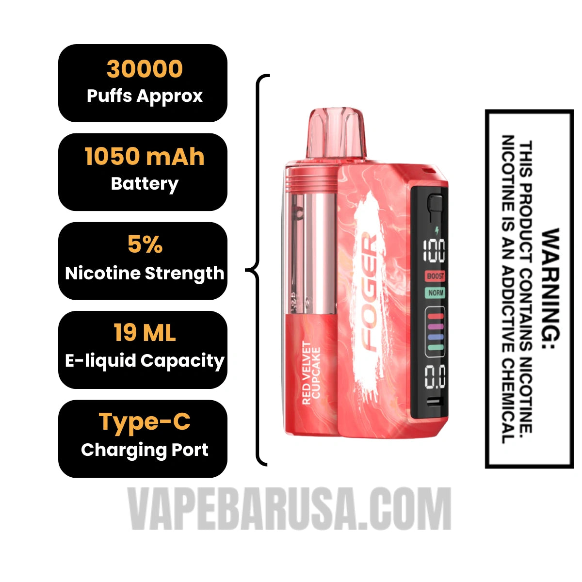 Red Velvet Cupcake Foger Switch Pro 30K Disposable Vape Kit Specifications