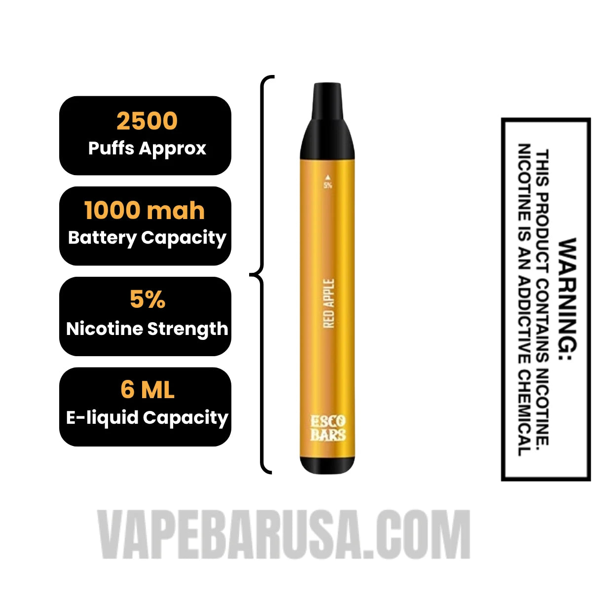 Red Apple Esco Bars 2500 Puffs Disposable Vape Specifications