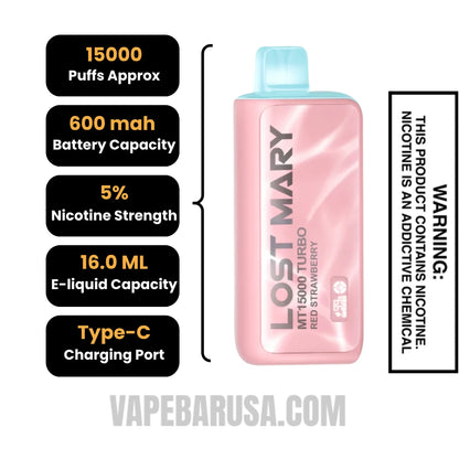 Red Strawberry Lost Mary MT15000 Turbo Vape Specifications