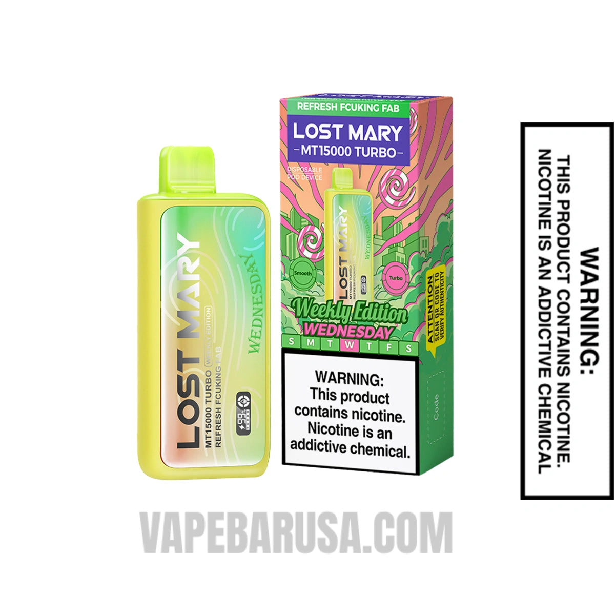 Refreshing Fcuking Fab Lost Mary MT15000 Turbo Vape (Wednesday) With package box
