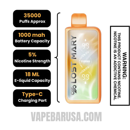 Rocket Freeze Lost Mary MT35000 Turbo Disposable Vape specifications