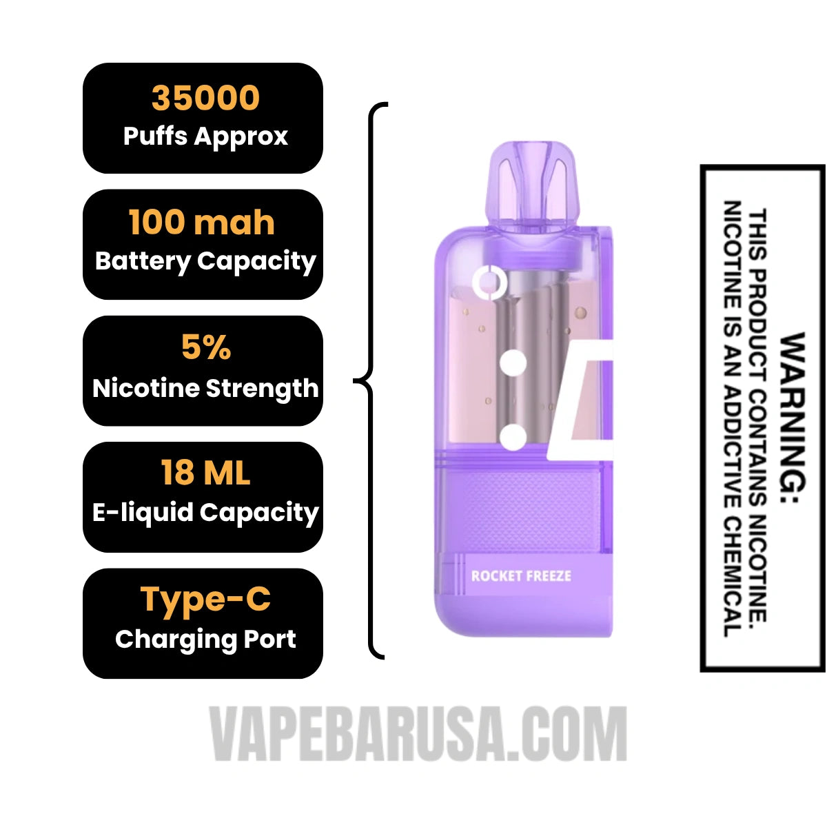 Rocket Freeze Off Stamp X Crystal Cube 35K Disposable Vape Pod Specifications