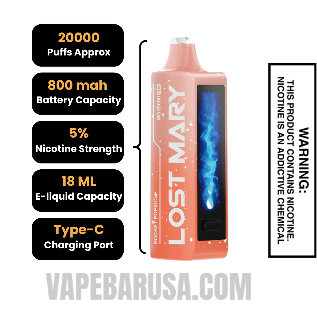 Rocket Popsicle Lost Mary MO20000 Disposable Vape Specifications
