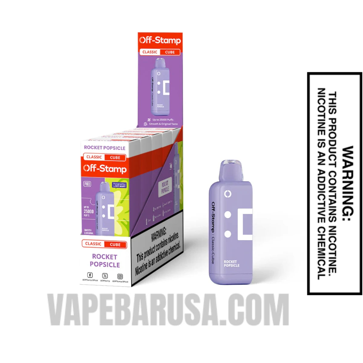 Rocket Popsicle Off Stamp Classic Cube 25K Disposable Pod With Bundle Box