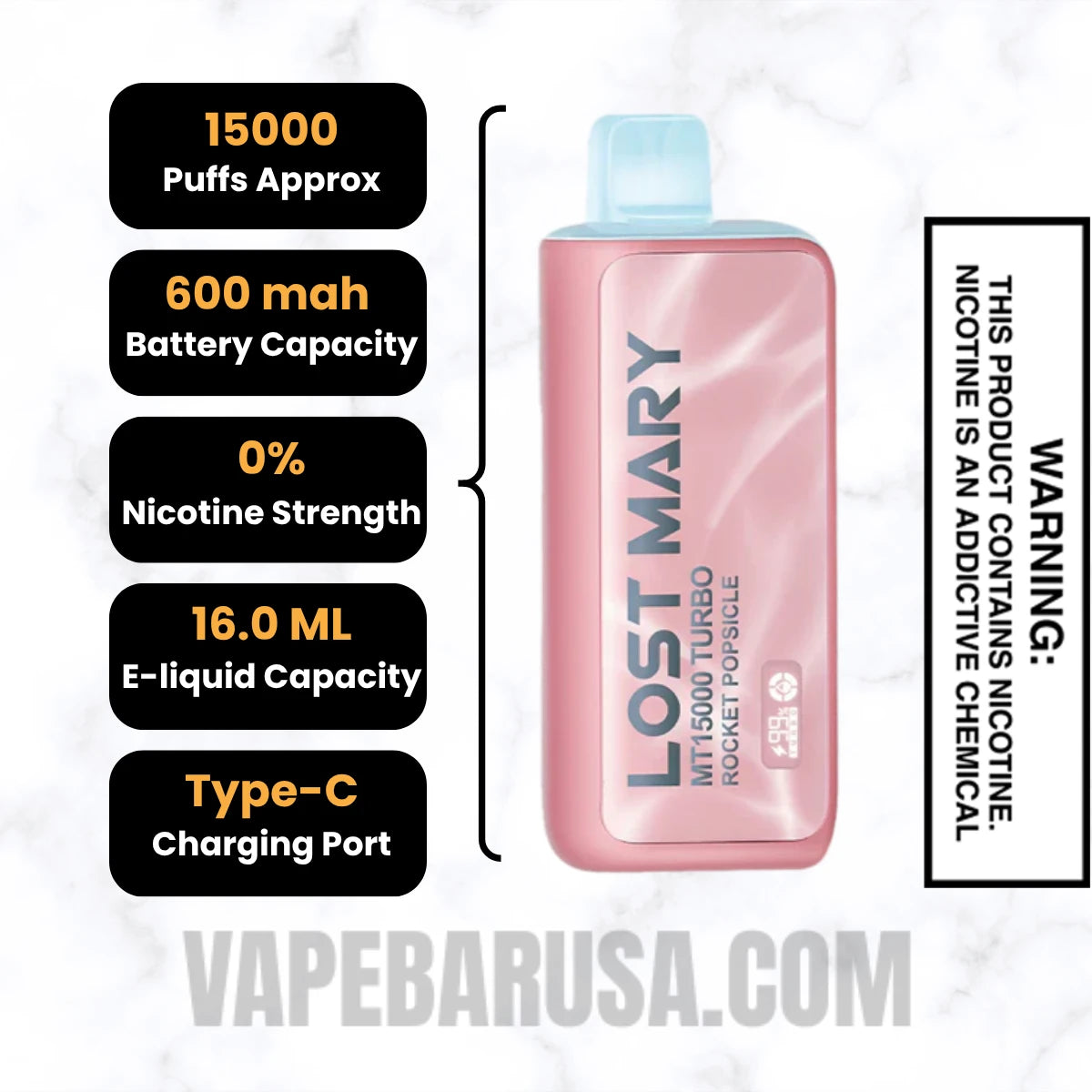 Rocket Popsicle Lost Mary MT15000 Turbo Vape Specifications