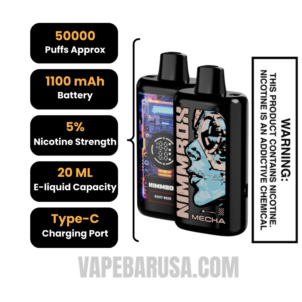 Root Beer Nimmbox MECHA 50K Disposable Vape Specifications