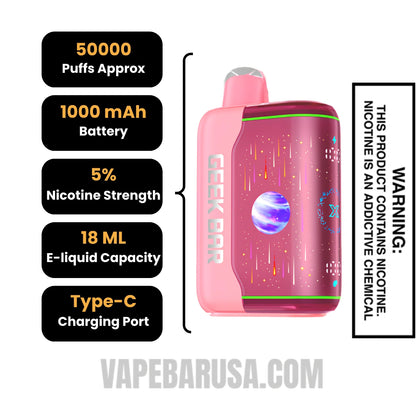 White Peach Raspberry Geek Bar Pulse X2 Disposable Vape Specifications