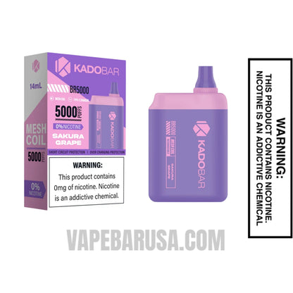 Sakura Grape Kado Bar BR5000 Zero Nicotine Disposable Vape With Package Box