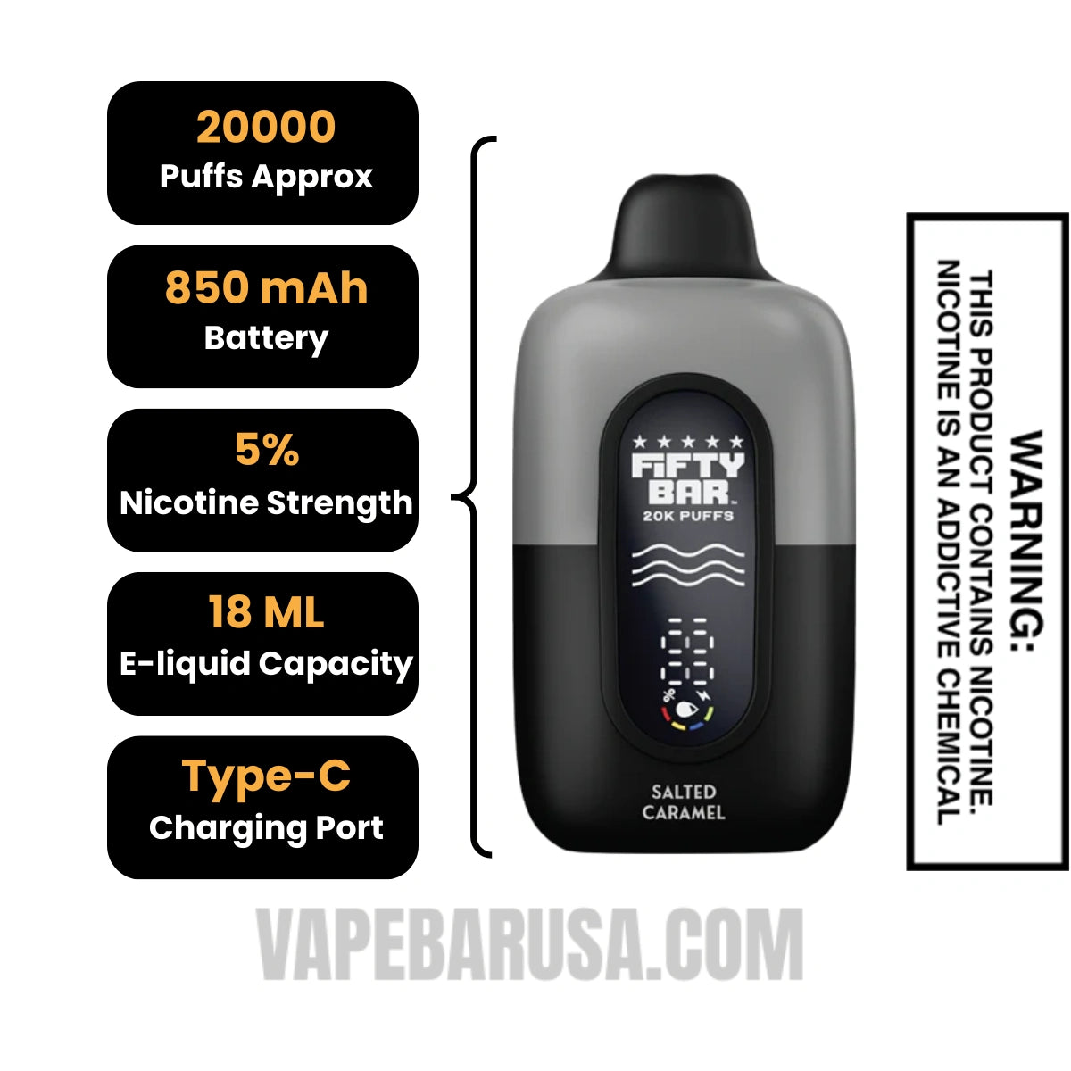 Salted Caramel Fifty Bar 20K Disposable Vape Specifications