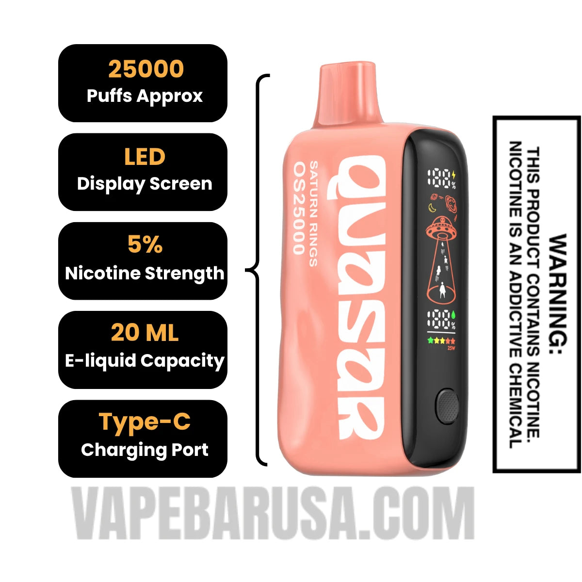 Saturn Rings Lost Mary Quasar OS25000 Disposable Vape Specifications